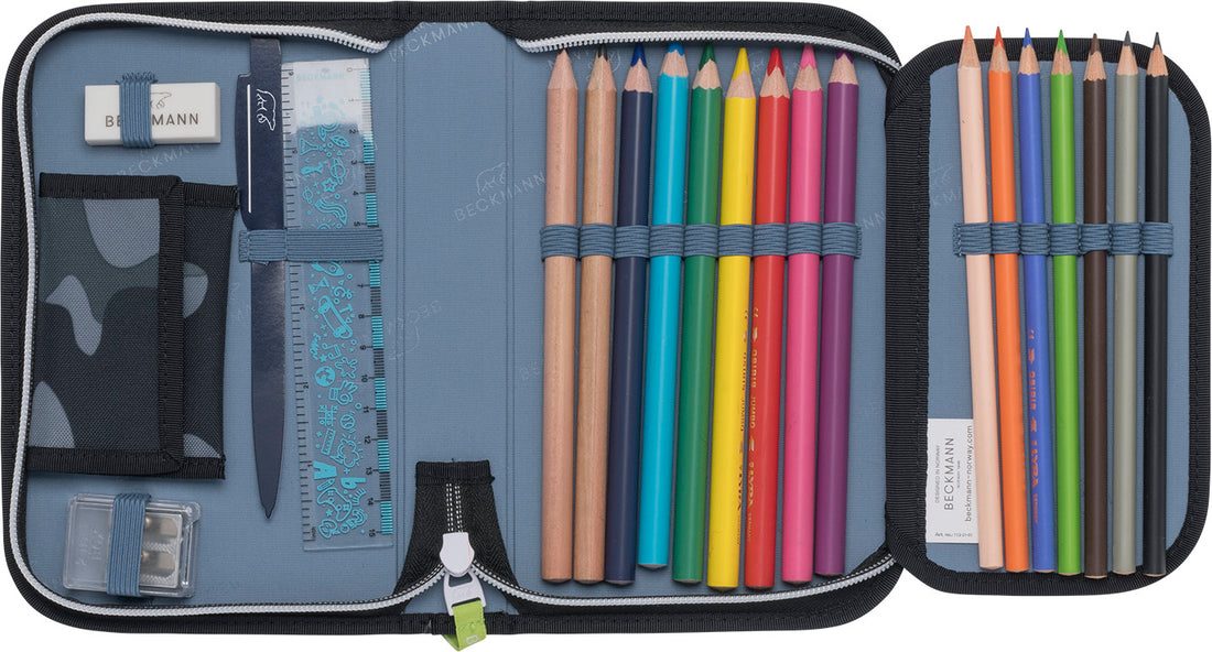 Single section pencil case with content, Camo Rex