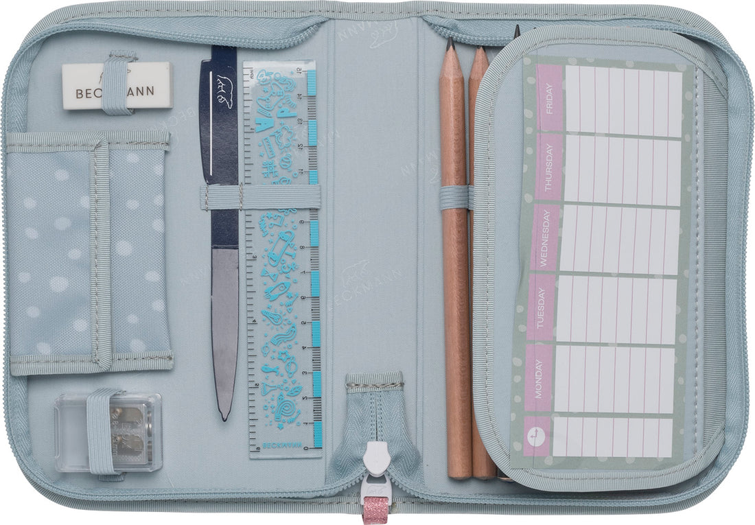 Single section pencil case with content, Forest Deer Dusty Mint