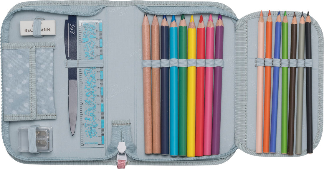 Single section pencil case with content, Forest Deer Dusty Mint