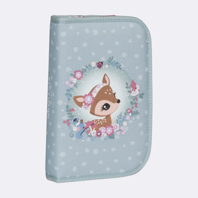 Single section pencil case with content, Forest Deer Dusty Mint