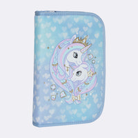 Single section pencil case with content, Unicorn Princess Ice Blue